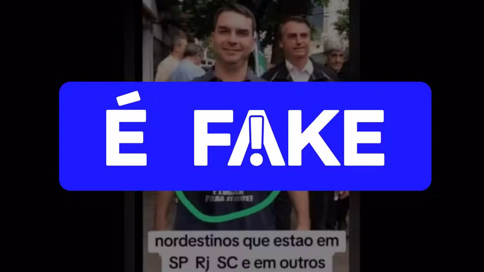 É FAKE imagem que mostra Flávio Bolsonaro com camiseta com frases ofensivas contra nordestinos